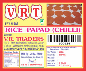 RICE PAPAD CHILLI V R Traders