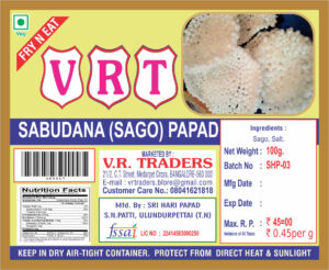 SABUDANA SAGO PAPAD 200g V R Traders